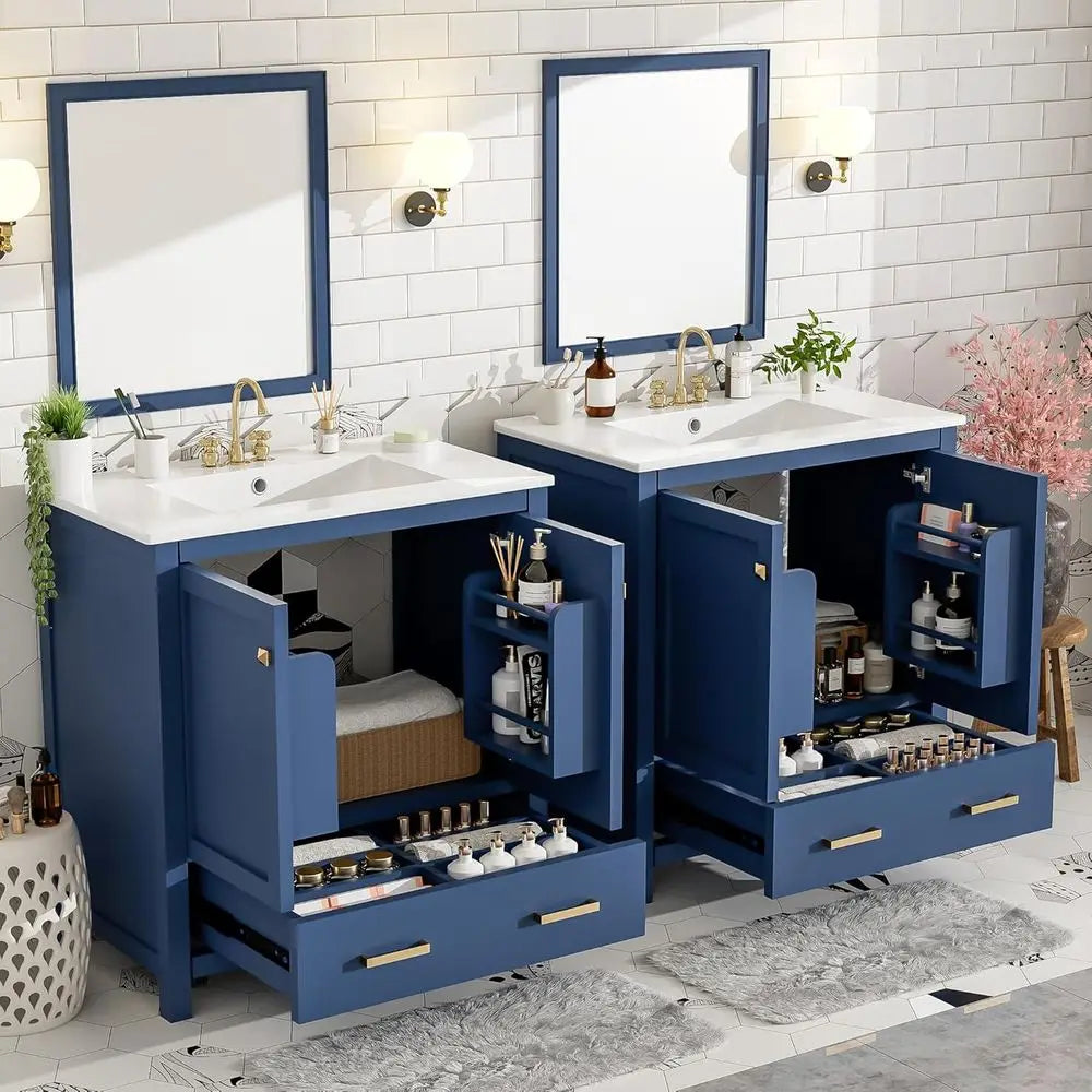 Minimalist Modern Wood Bathroom Vanity Set With Double Sink