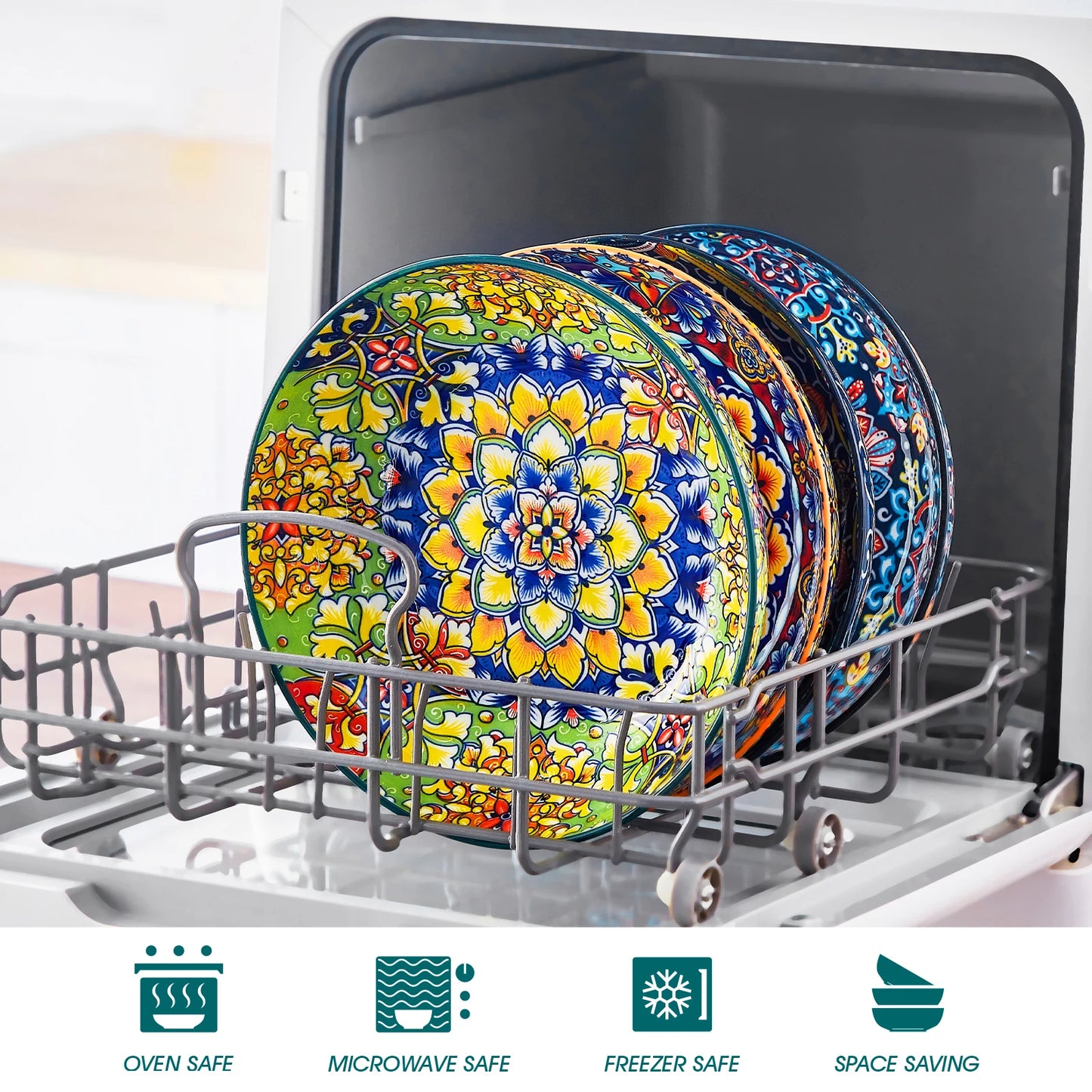 Malacasa Ceramic Pasta Bowls Floral Pattern Oven and Dishwasher Safe