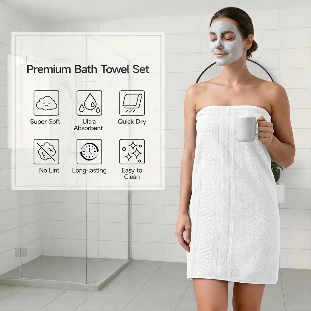Cotton Bath Towel Set Includes Two Large Towels Highly Absorbent