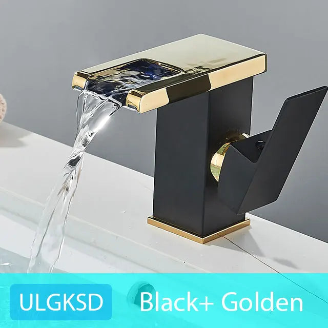 ULGKSD Bathroom Sink Faucets Cold&Hot Hydroelectric LED Basin Faucet Deck Mounted Waterfall Mixer Tap Kitchen Dual-use Tap Crane