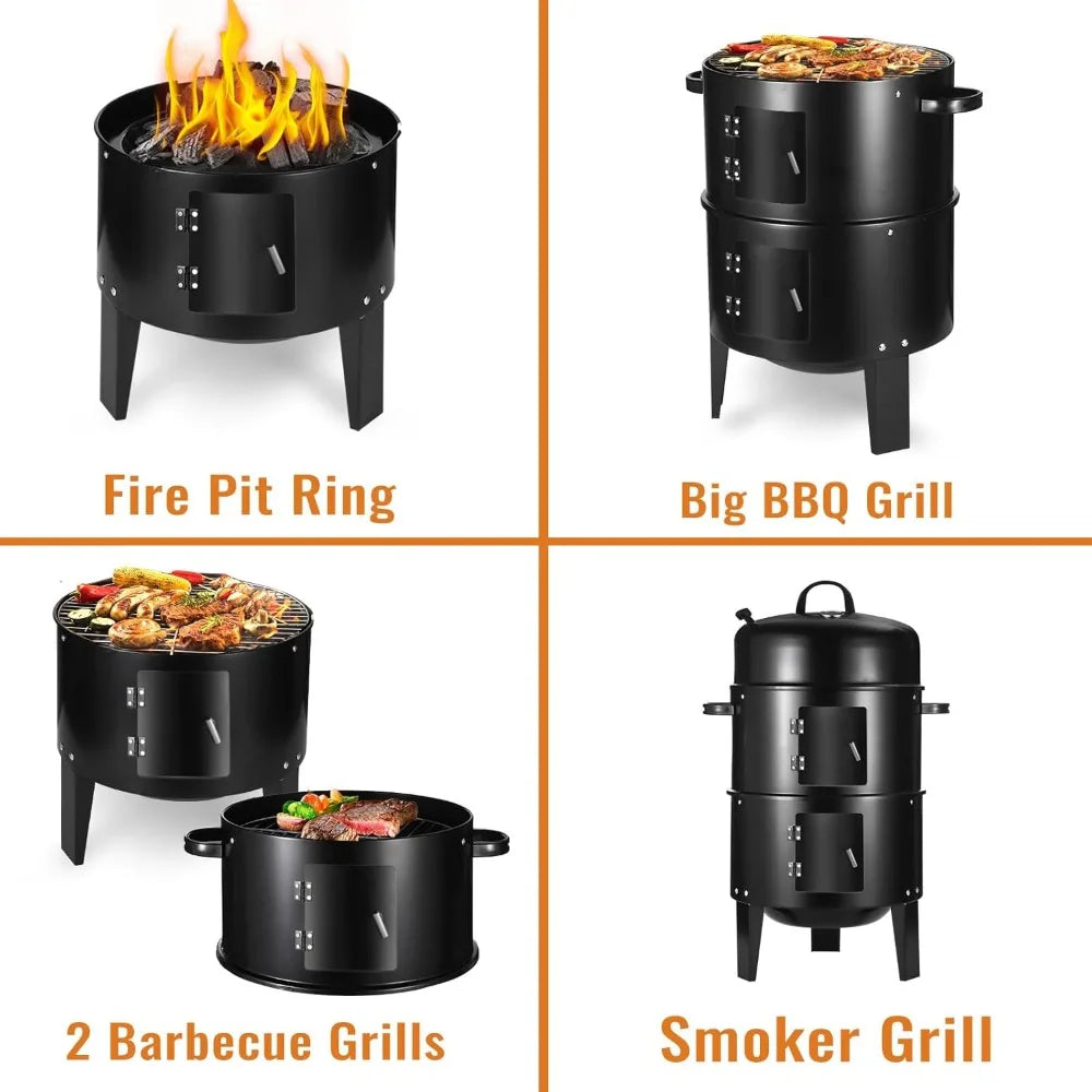 XIUWO Vertical Charcoal Smoker Grill Multi Layer Portable With Thermometers