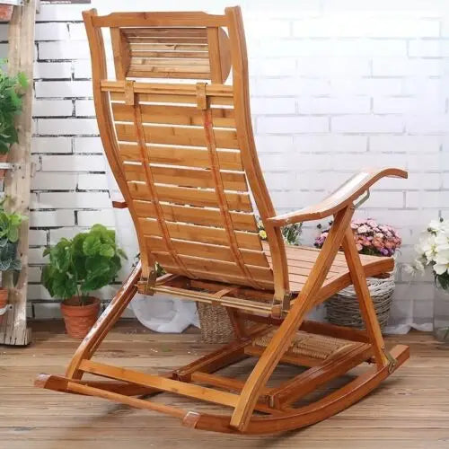 Heavy Duty Folding Rocking Chairs Bamboo Adjustable Indoor Outdoor Use