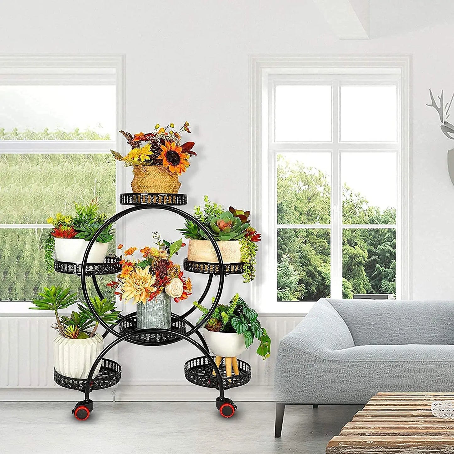 BINGOPAW 6-Tier Metal Plant Stand On Wheels For Indoor Outdoor