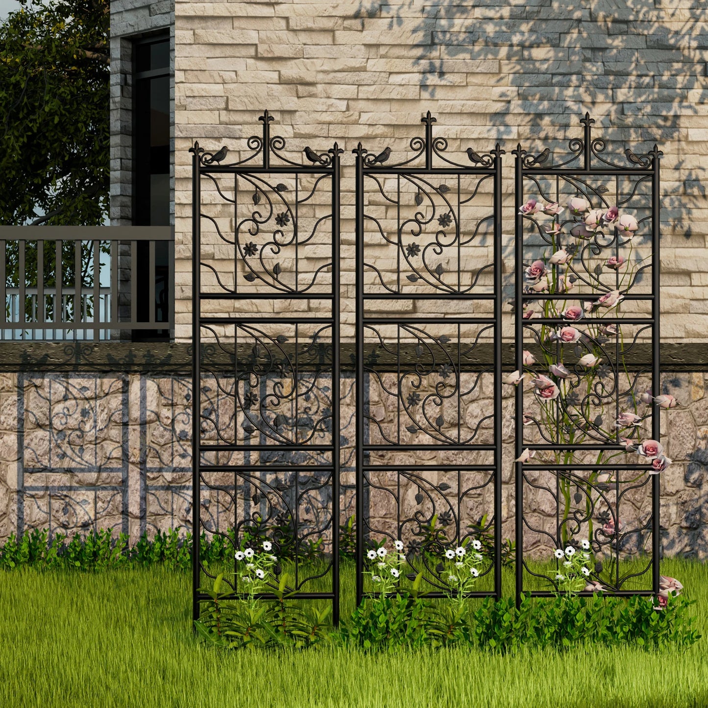 Garden Trellis Outdoor Metal Fence Lattice Panel for Climbing Plants