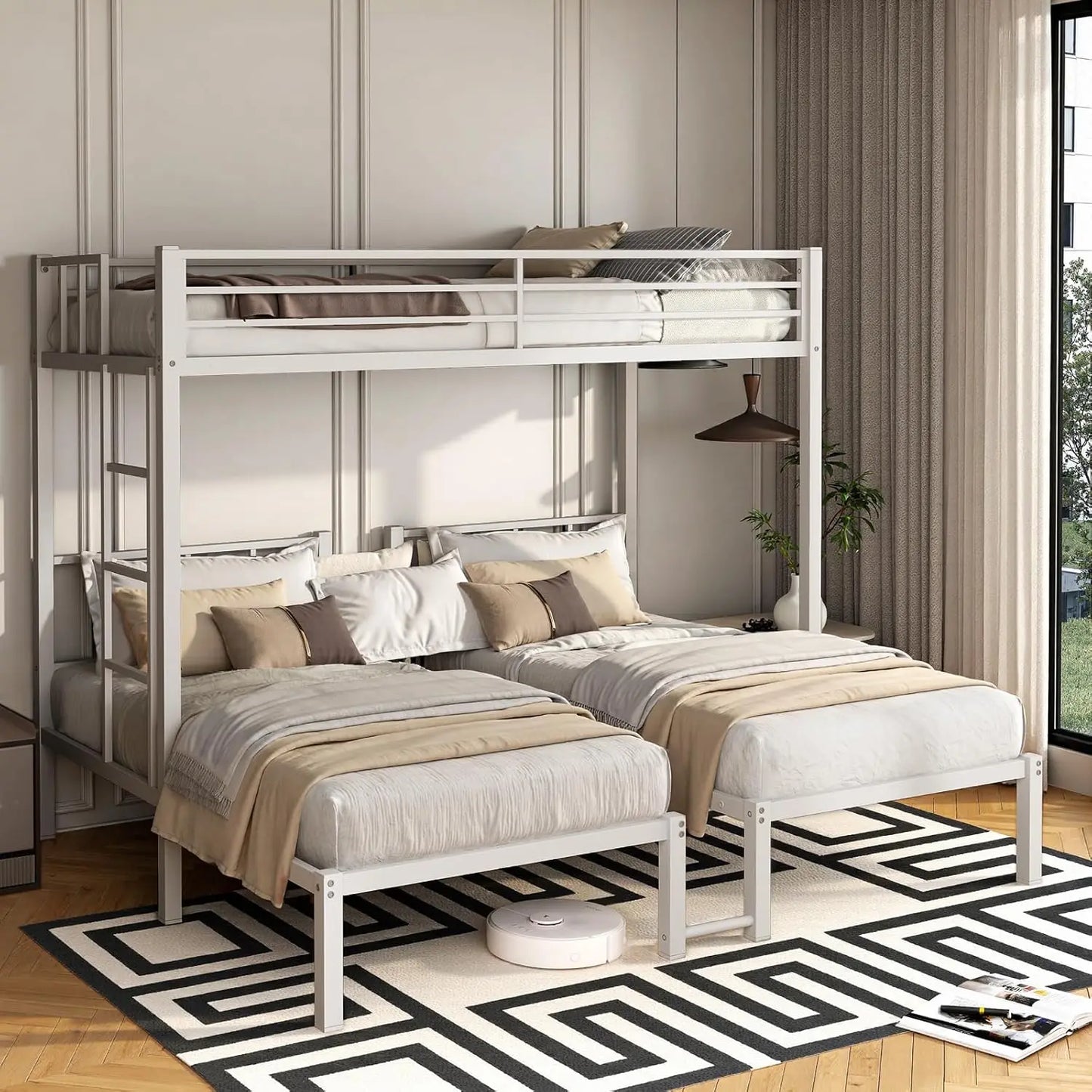 Triple Bunk Bed Metal Frame Twin Over Twin Over Twin With Guardrails