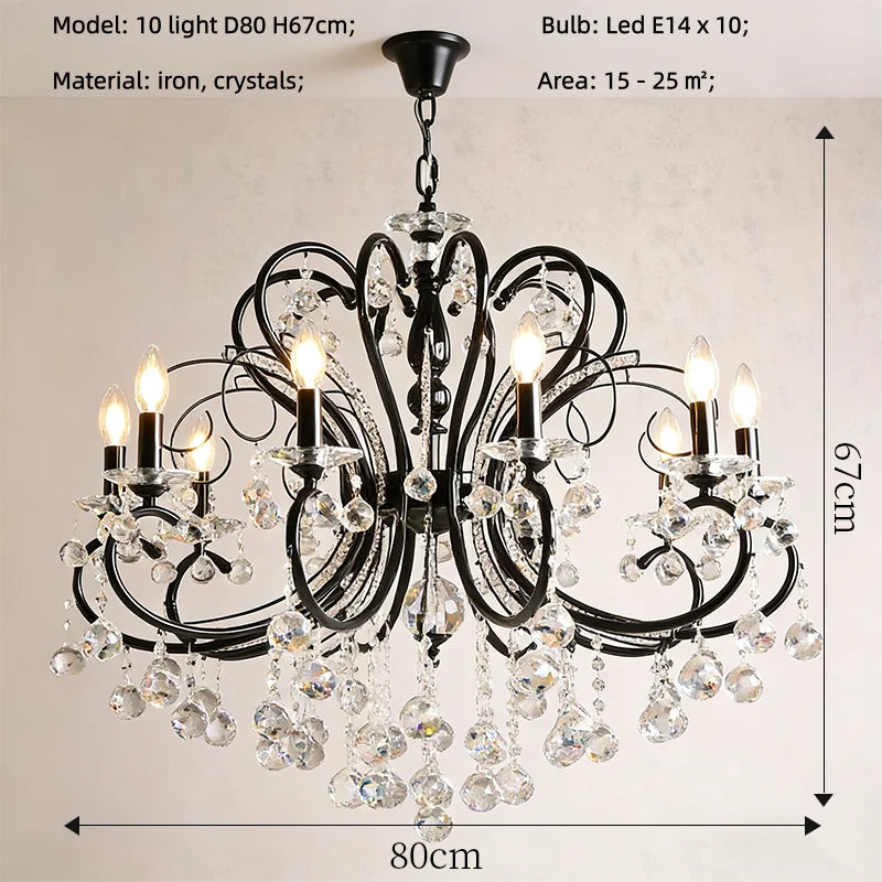 SaloEElaitte American Iron E14 LED Chandelier Crystal Pendant Light