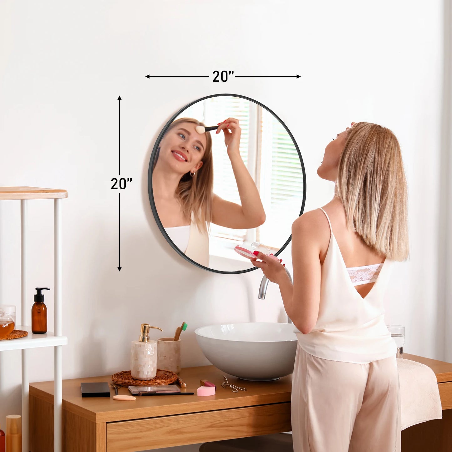 JHK Modern Round Vanity Mirror With Matte Metal Frame