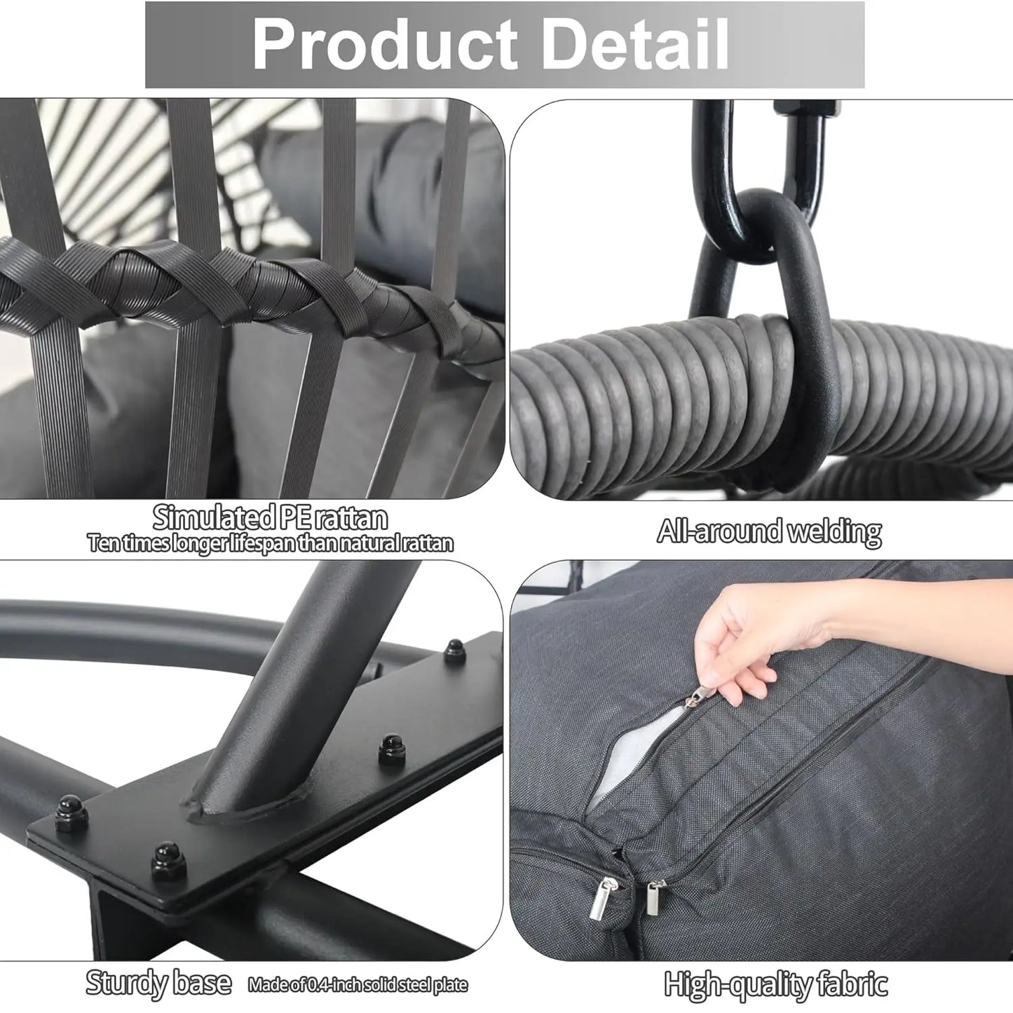 Hanging Egg Swing Chair With Stand All Weather Wicker 400lb
