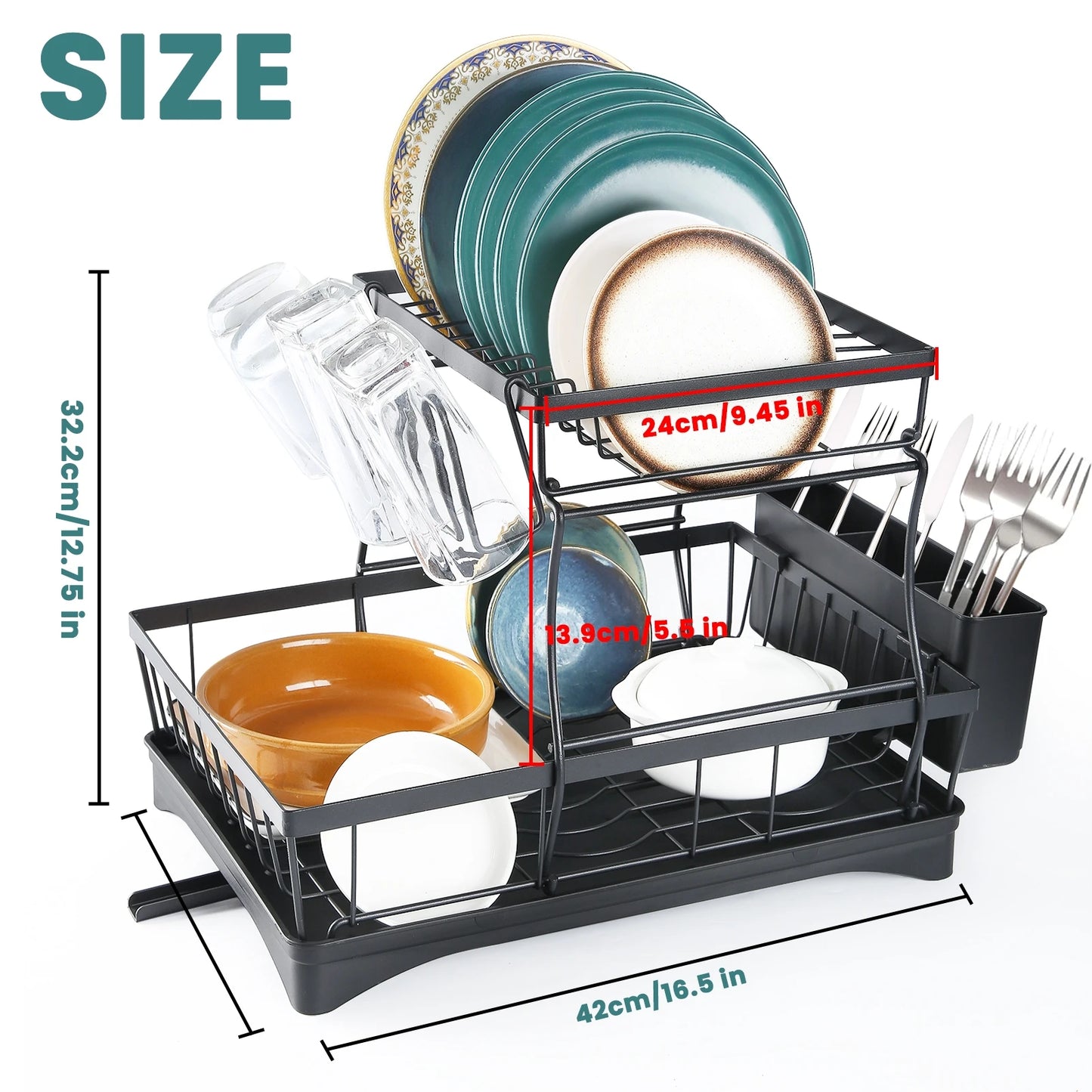 Removable Two Tier Dish Drying Rack for Kitchen Countertop