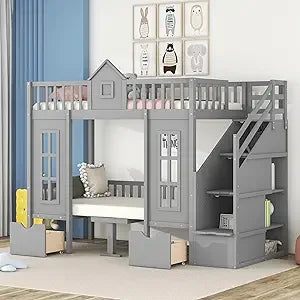 Playhouse Design Loft Bed With Built In Storage Wardrobe And Windows