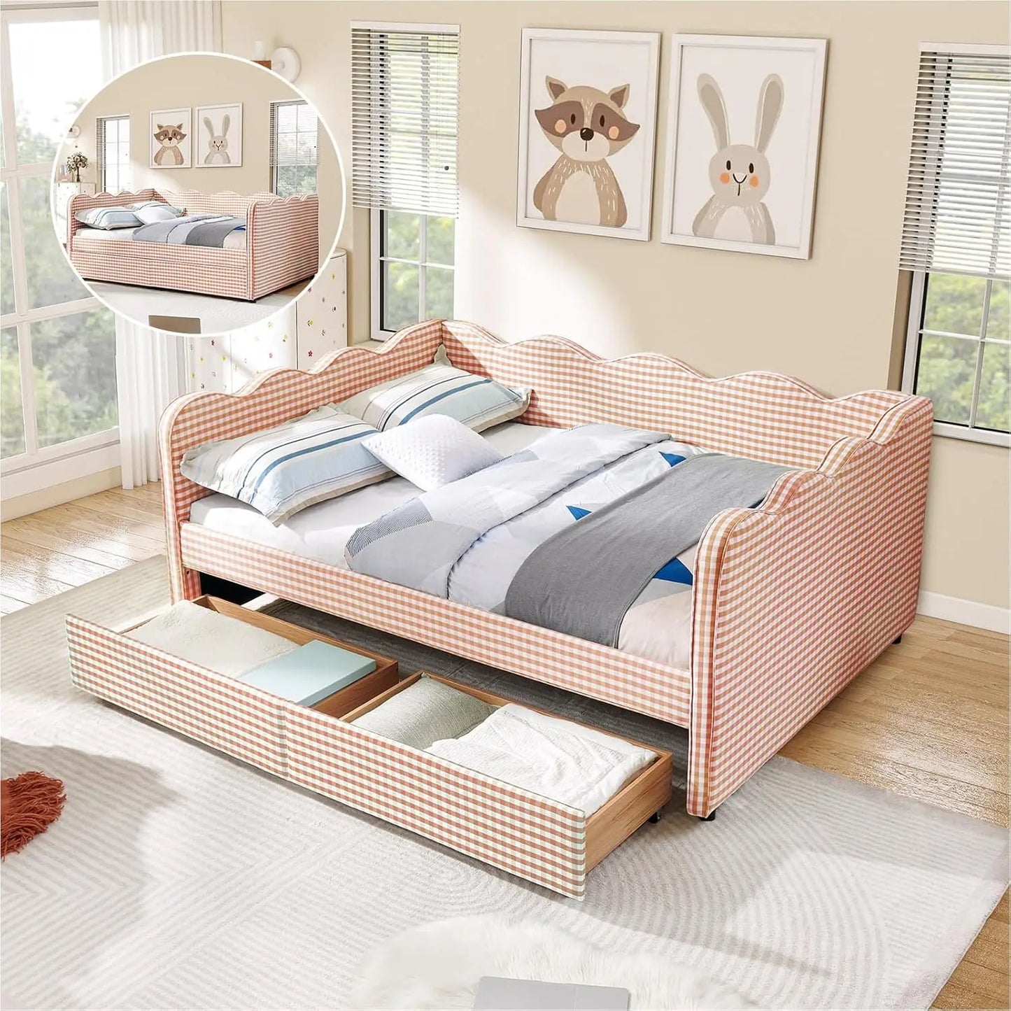Wave Upholstered Daybed With Storage Drawers And USB Ports
