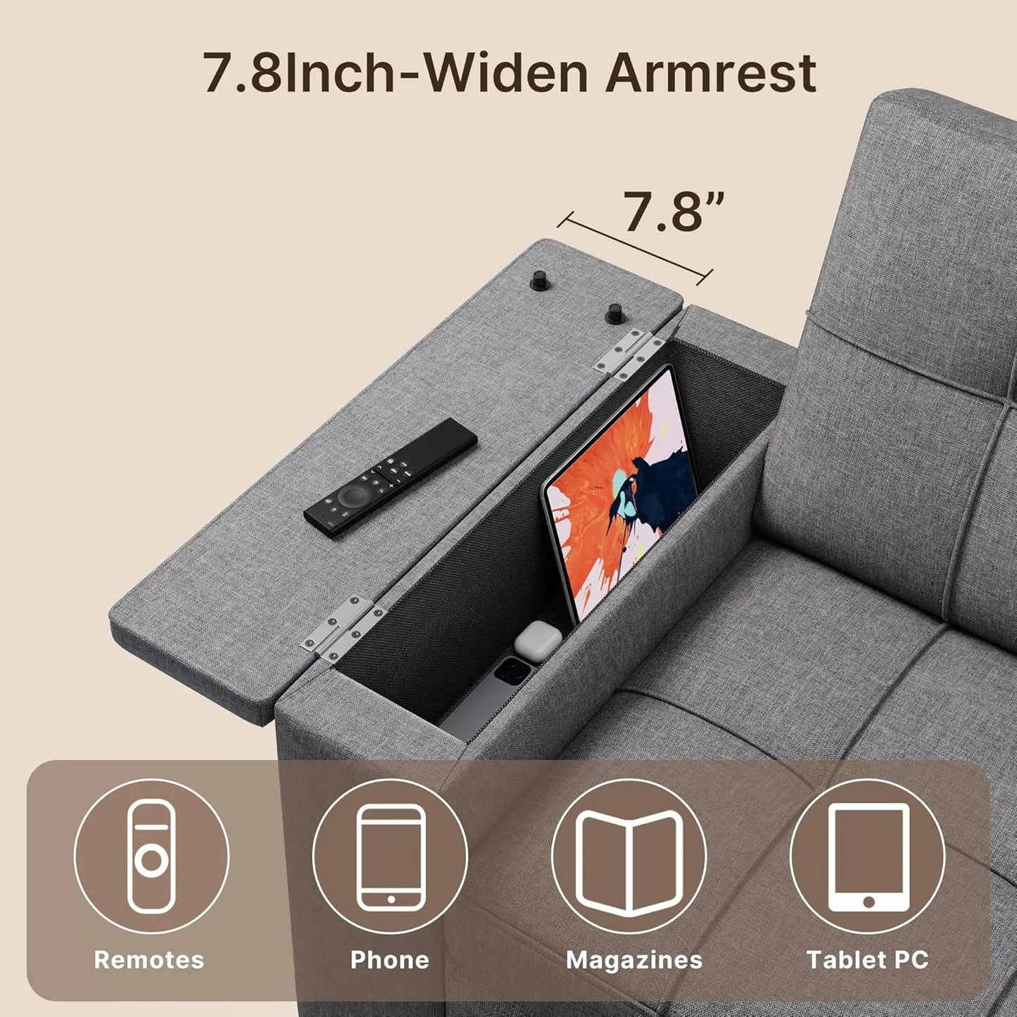 XIUWO 3 In 1 Convertible Sofa Bed With Storage Backrest