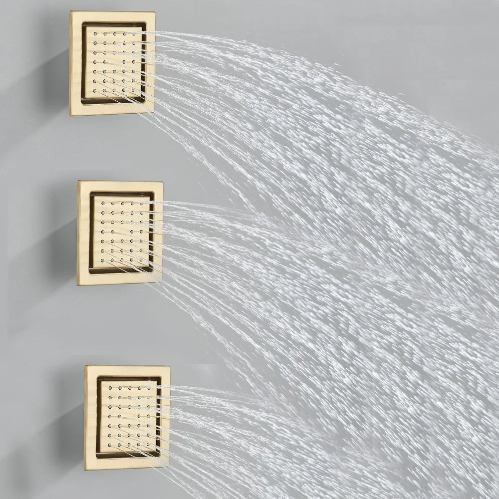 Thermostatic Shower Faucet System With Body Jets LED Rain Head