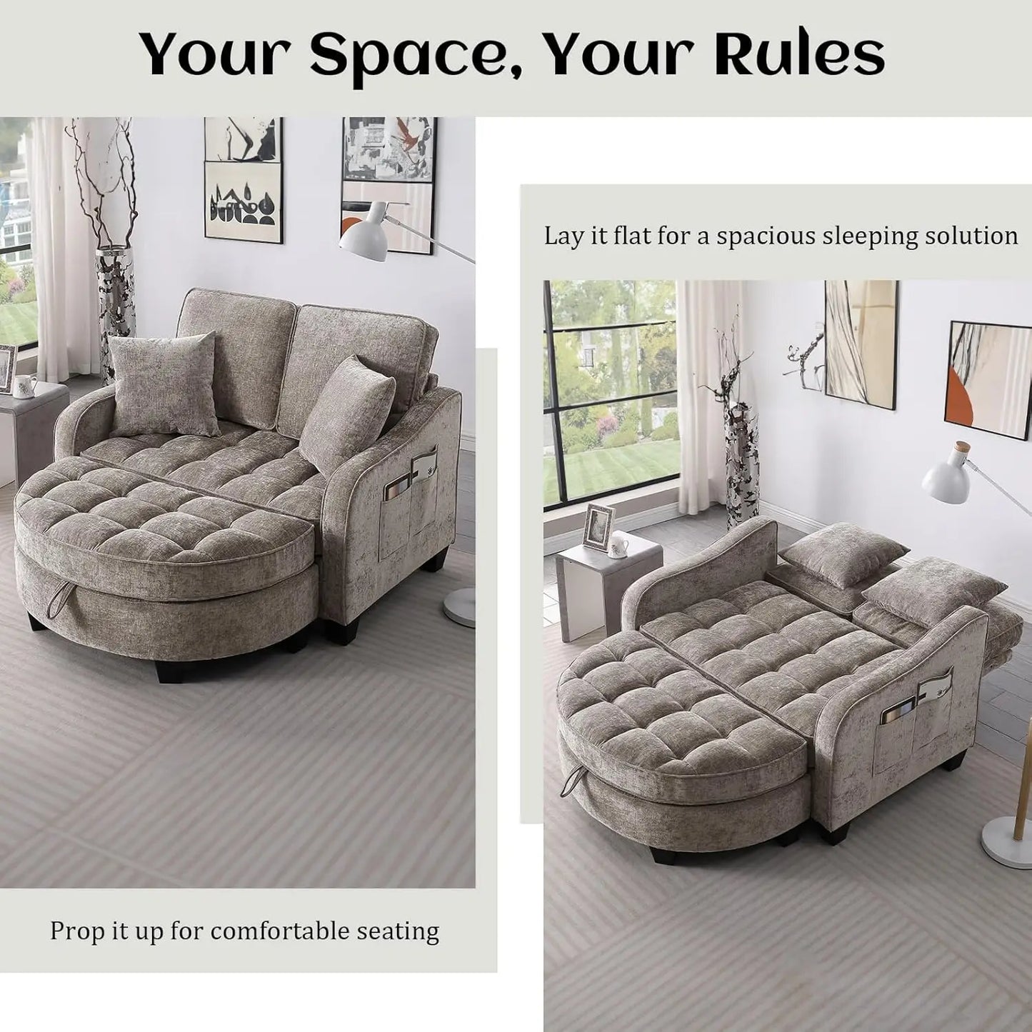 Oversized Curved Chaise Lounge Chair With Ottoman Indoor Soft Chenille