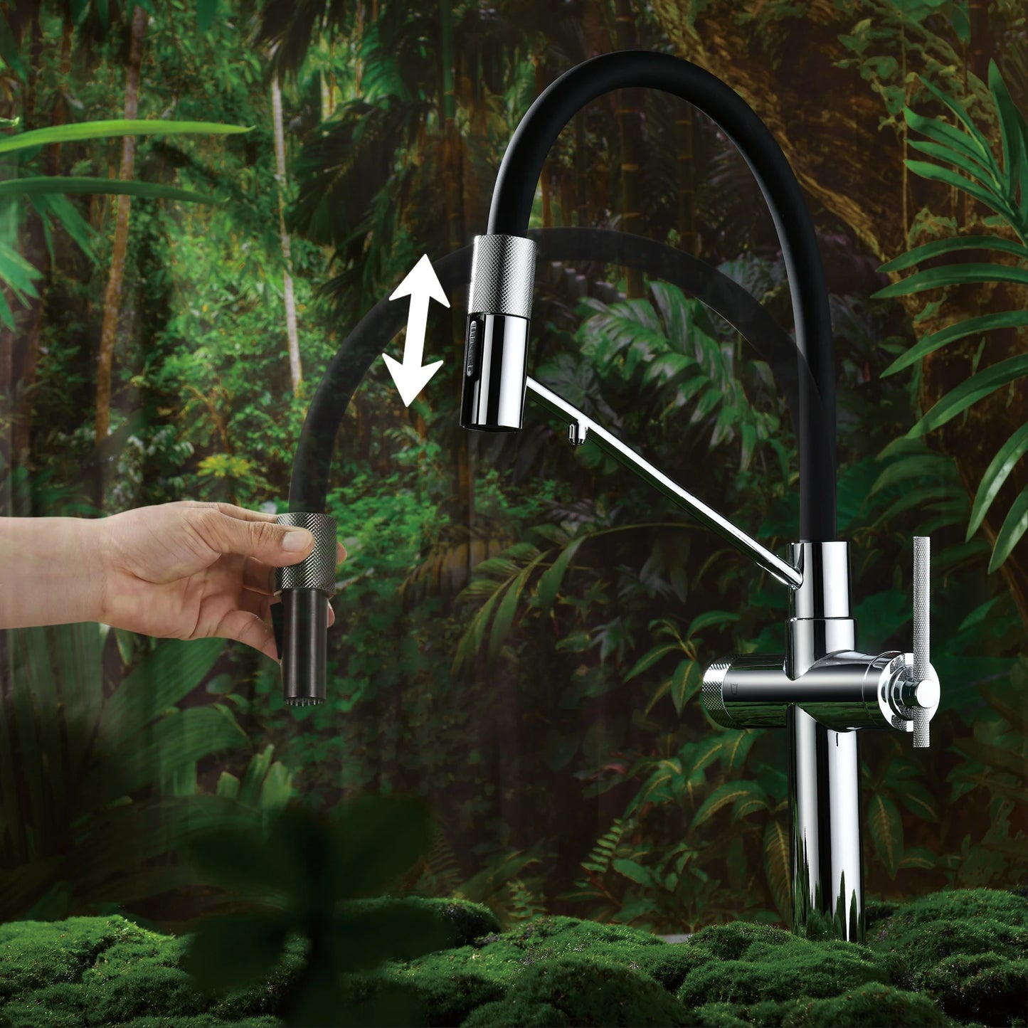 Aitana Pull Out Kitchen Faucet Three Function Hot Cold Water