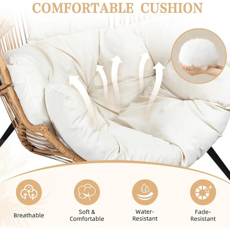 Outdoor Wicker Egg Chair PE Rattan With Cushion Patio Lounge
