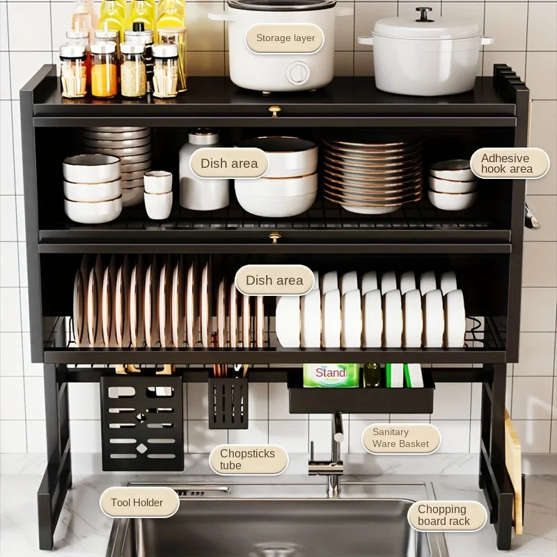 HUILV Dish Rack With Utensil Holder For Sink Carbon Steel