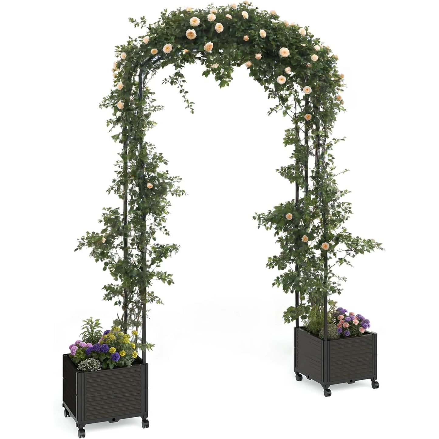 Raised Garden Bed With Trellis Arch For Flowers And Vines