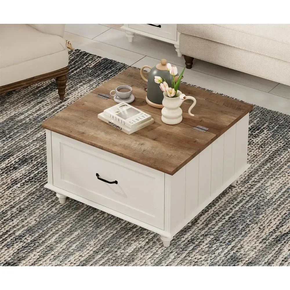 Solid Wood Lift Top Square Coffee Table With Storage Cabinet