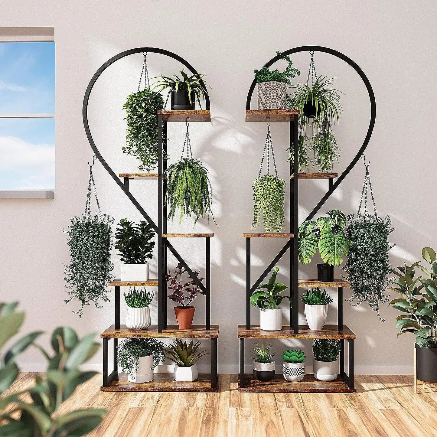 Half Heart Plant Stand With Hooks 6-Tier Flower Shelf
