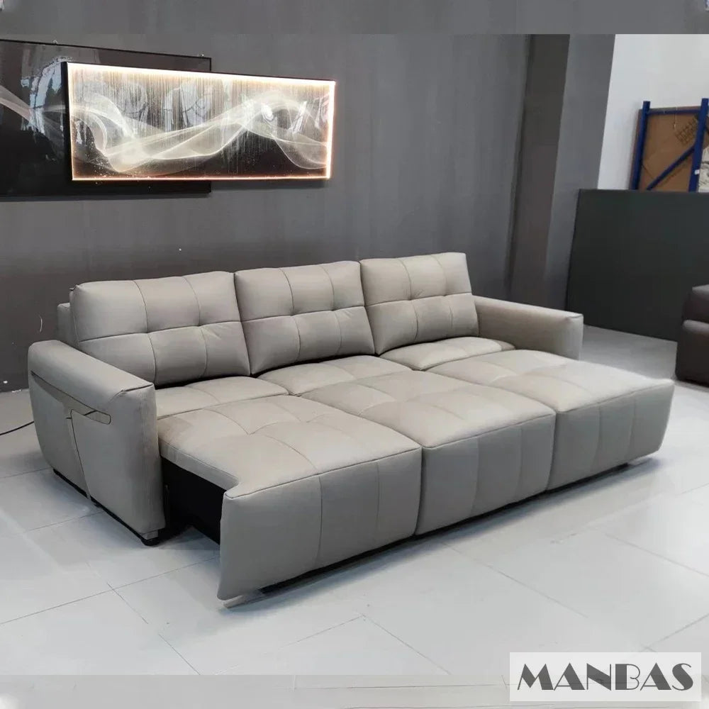 Linlamlim Electric Convertible Sofa Bed Italian Genuine Leather Sleeper Couch