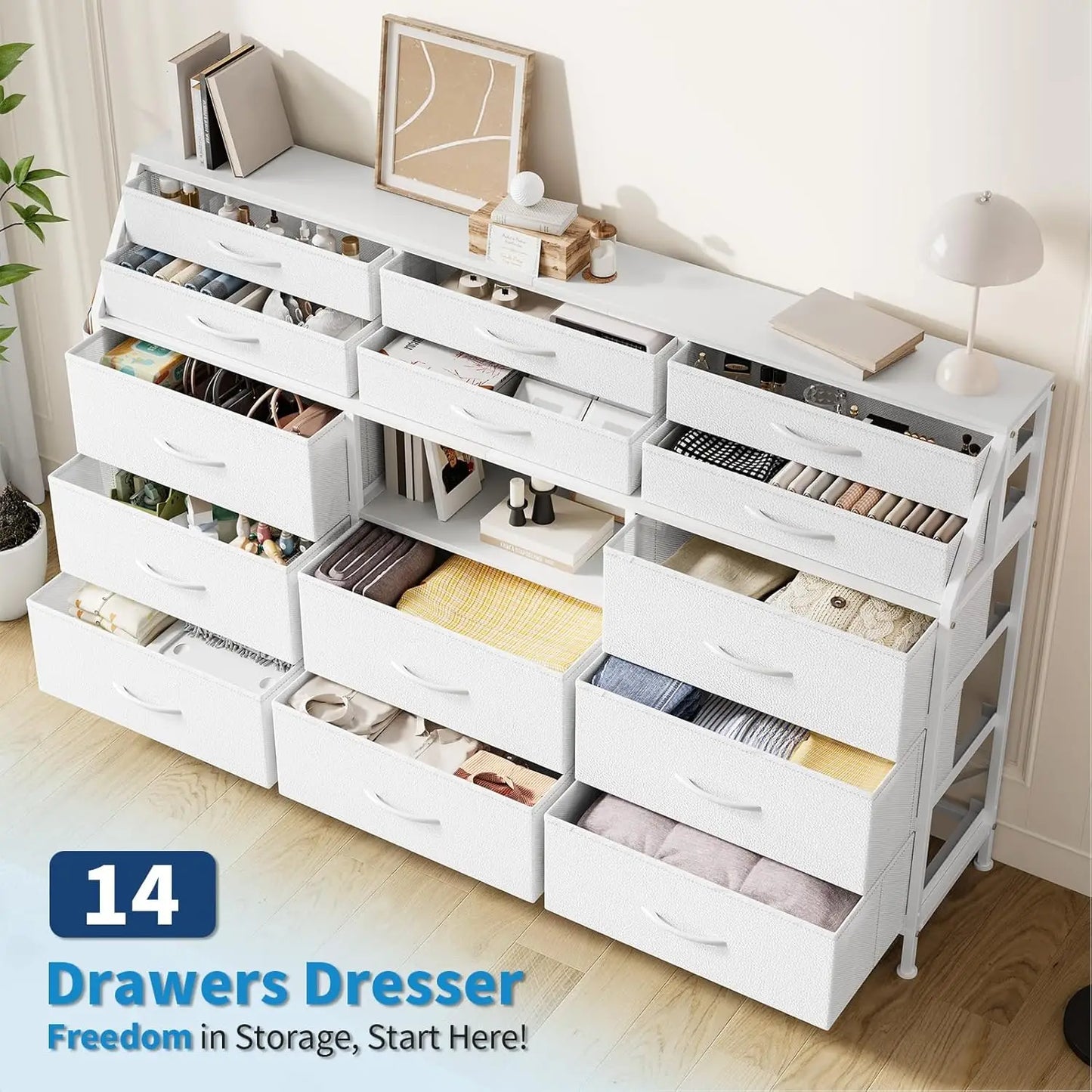 TWISTER.CK 14 Drawer Dresser With Wooden Top Fabric Chest Bedroom