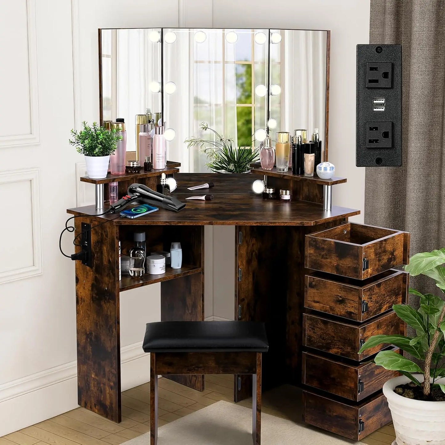 MOYU Vanity With Lights Makeup Desk And Power Outlet