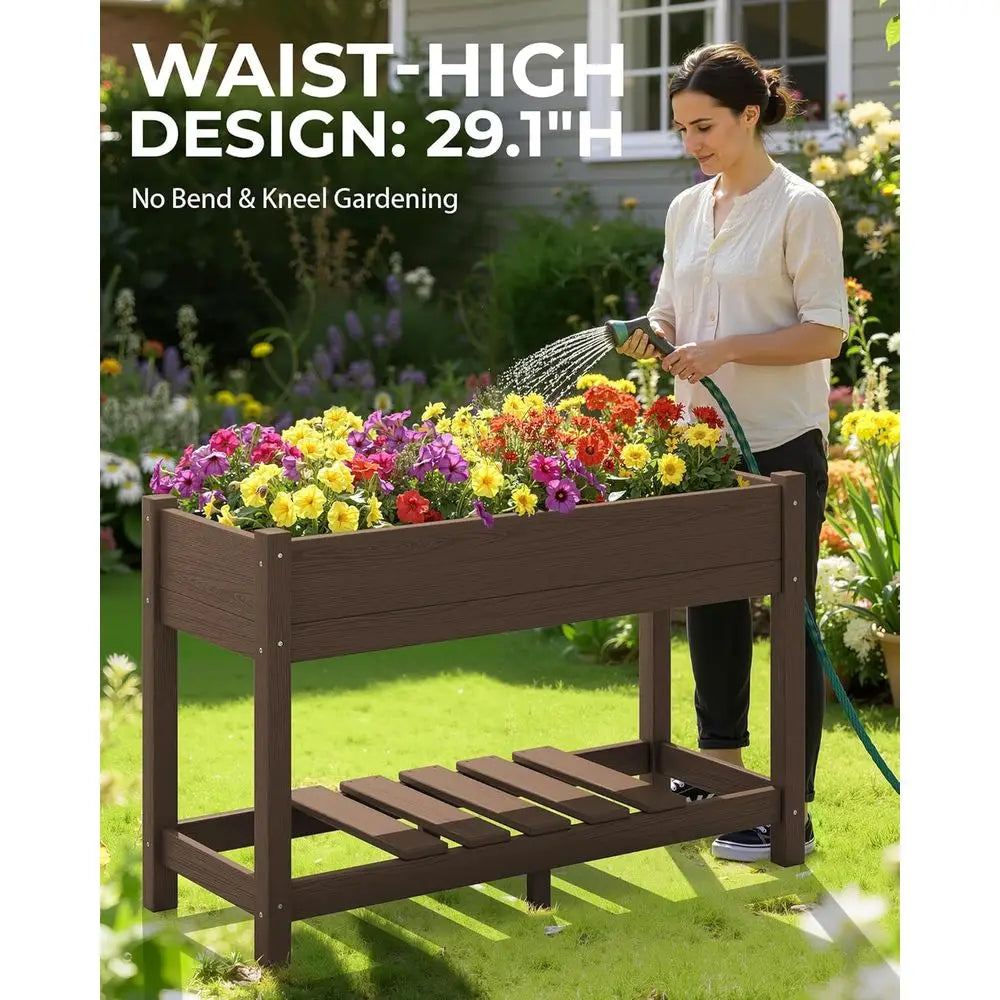Elevated Garden Bed Set With 2 Large HDPE Planter Boxes