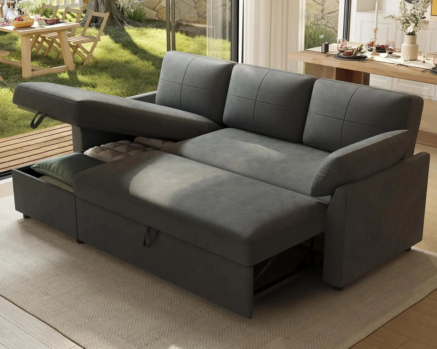 2-In-1 Pull-Out Sleeper Sofa Bed With Storage Chaise