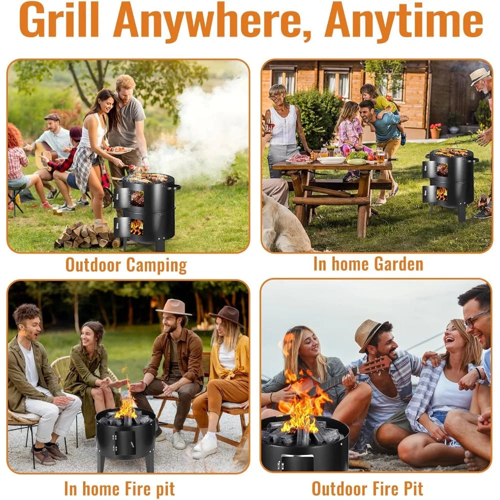 XIUWO Vertical Charcoal Smoker Grill Multi Layer Portable With Thermometers