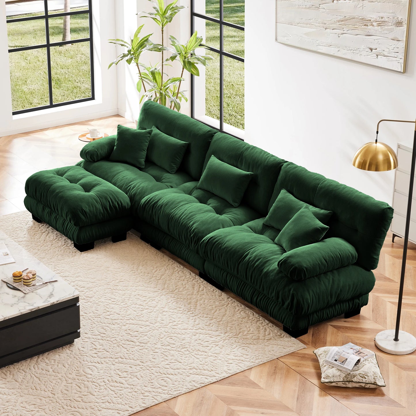 Chenille Modular Sectional Sofa Couch With Ottomans