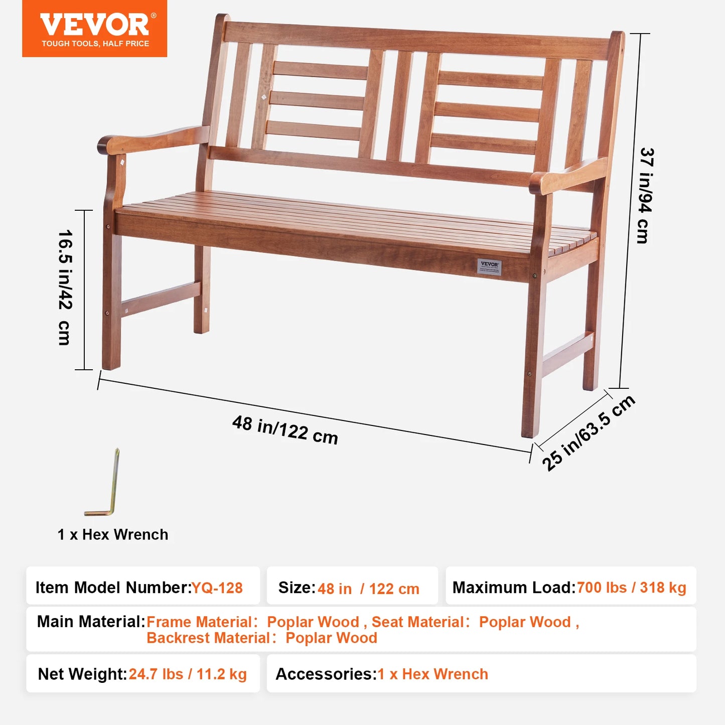 SucceBuy Outdoor Wood Metal Garden Bench 480 Lb Capacity