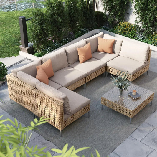 Wicker Outdoor Patio Furniture Set Boho Conversation Sectional