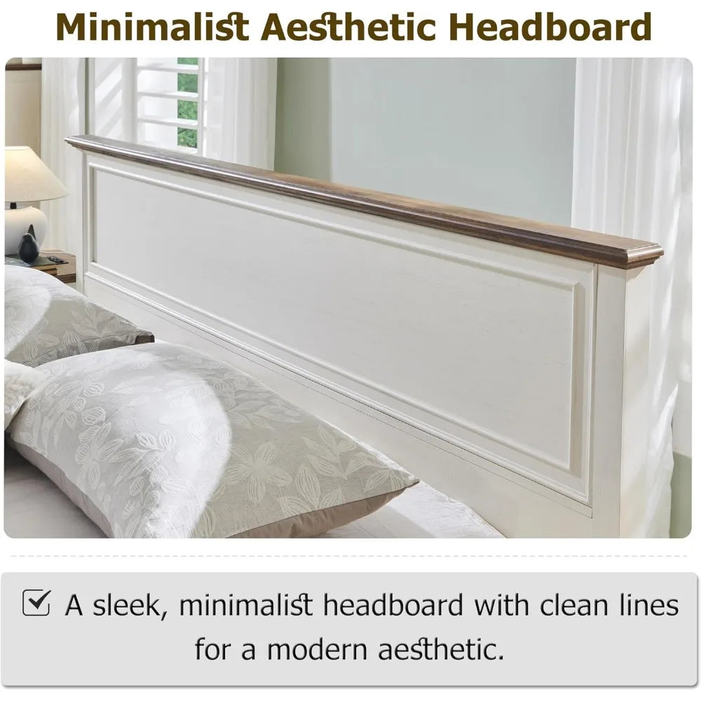 XMSJ Farmhouse King Platform Bed With Headboard Storage Bench