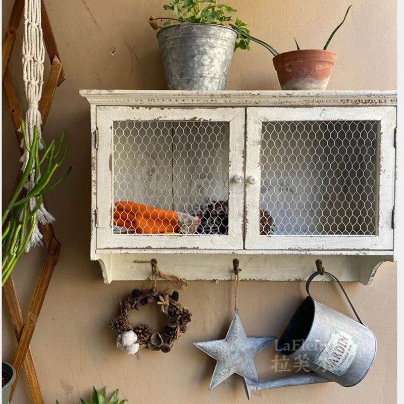 Handmade American Country Wooden Wall Cabinet Antique Kitchen Cupboard