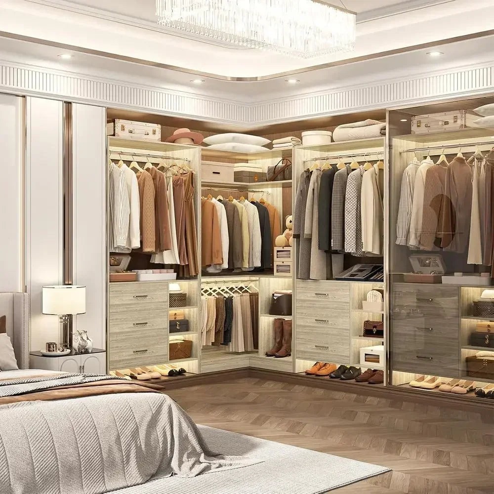 6-Drawer L-Shaped Walk-In Closet Organizer With Tower
