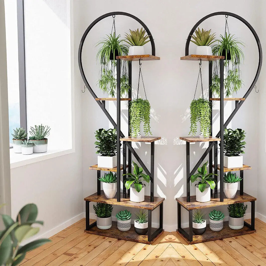 Half Heart Plant Stand With Hooks 6-Tier Flower Shelf
