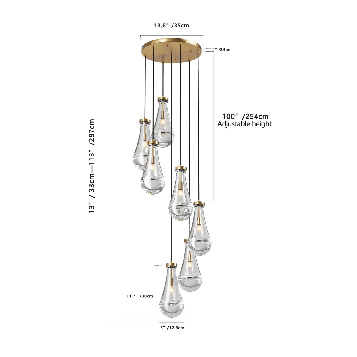 5 Light Cluster Pendant Lights, Black High Ceiling Chandeliers Adjustable, Living Room Pendant Light, E12 not including bulb