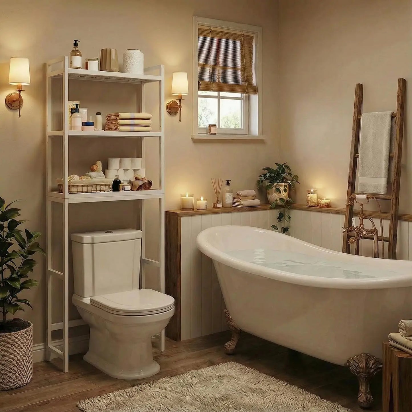 XMSJ 3 Tier Bamboo Over Toilet Cabinet With Adjustable Shelves