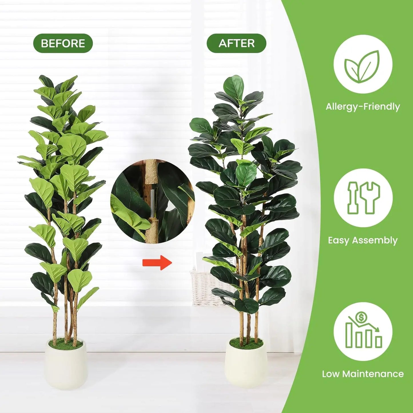 HiMISS Artificial Fiddle Leaf Fig Tree With Pot Decor