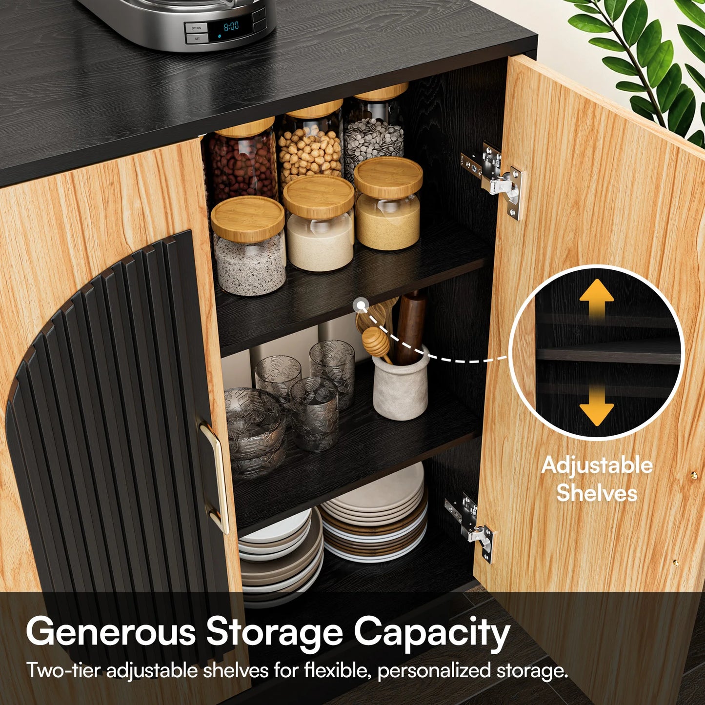 Modular Credenza Fluted Buffet Cabinet With Storage Sideboard