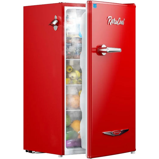 XMSJ Retro Mini Fridge With Bottle Opener For Bedroom Office