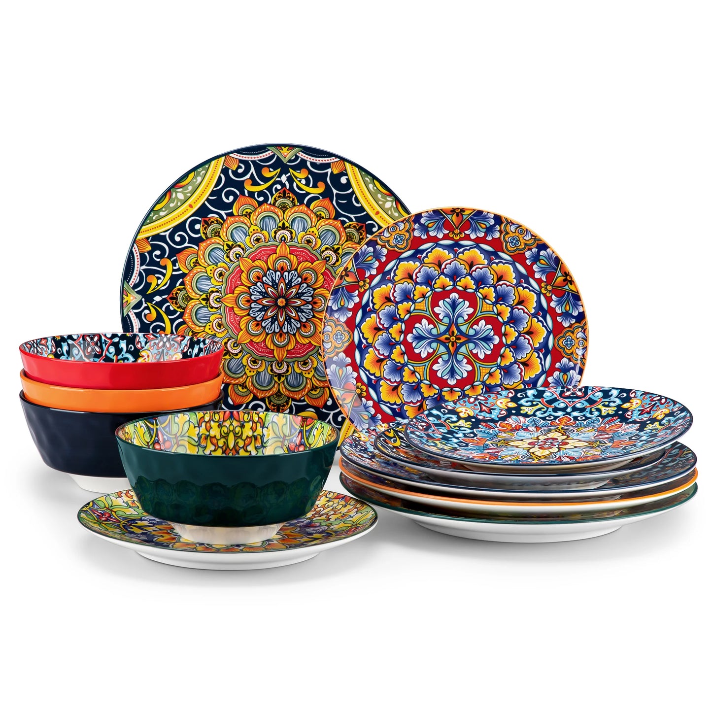 MALACASA Bohemian Ceramic Dinnerware Set Porcelain Plates Bowls