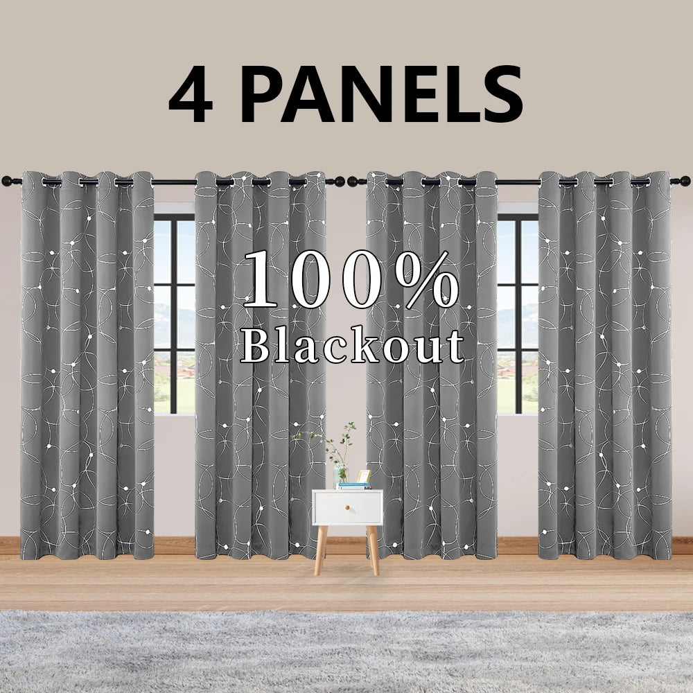 4 Piece Blackout Curtains Grommet Thermal Insulated Room Darkening