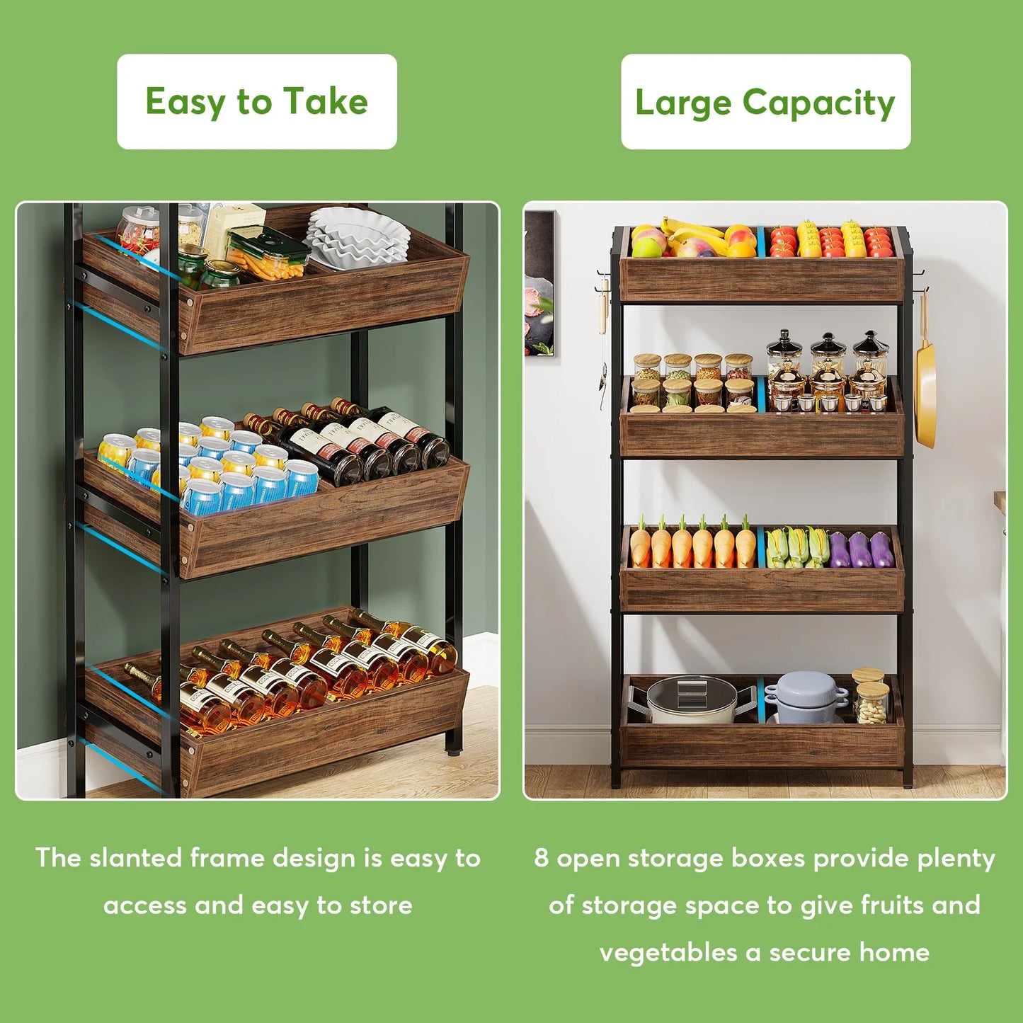 Tribesigns 4 Tier Wood Storage Shelves With Fruit And Vegetable Basket Stand