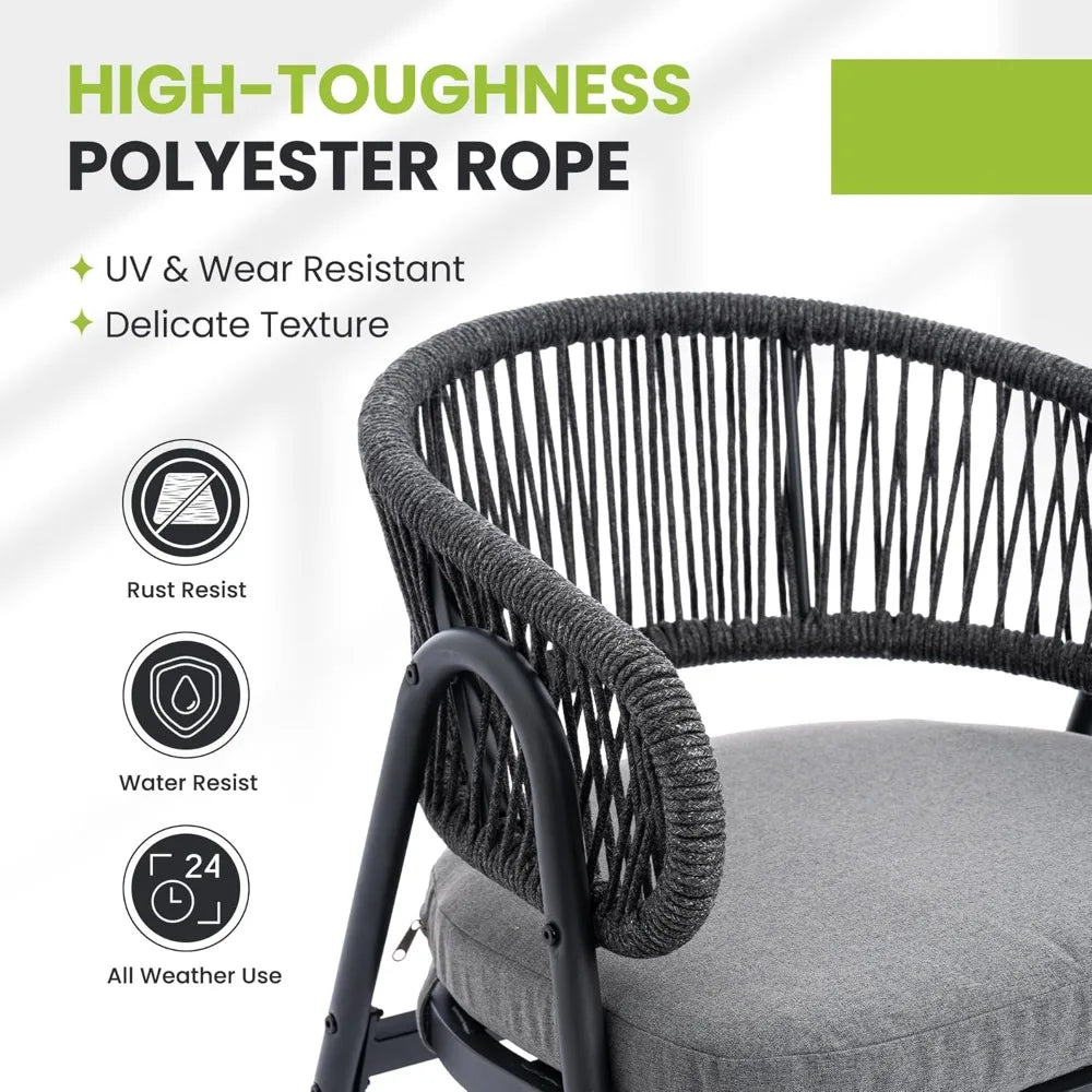 Weather-Resistant Rope Woven Metal Outdoor Dining Chair Set With Cushion