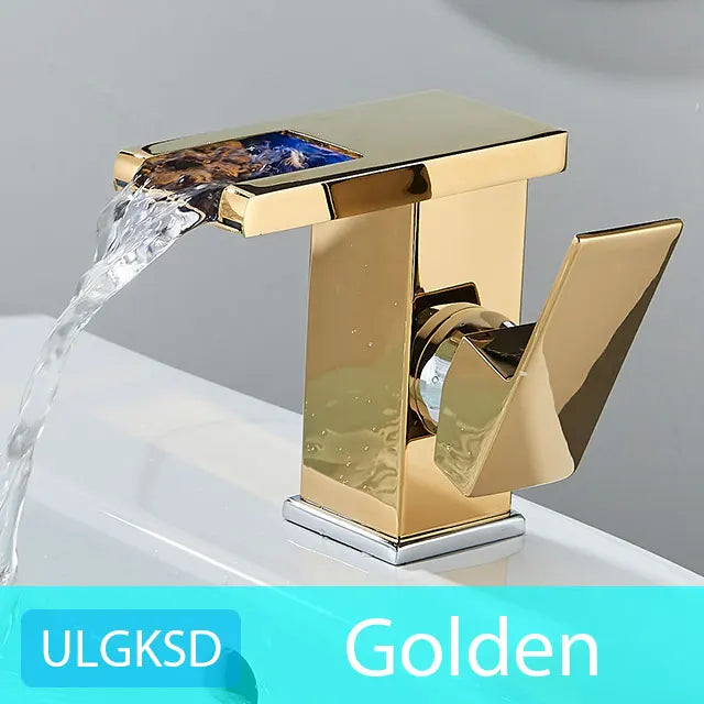ULGKSD Bathroom Sink Faucets Cold&Hot Hydroelectric LED Basin Faucet Deck Mounted Waterfall Mixer Tap Kitchen Dual-use Tap Crane