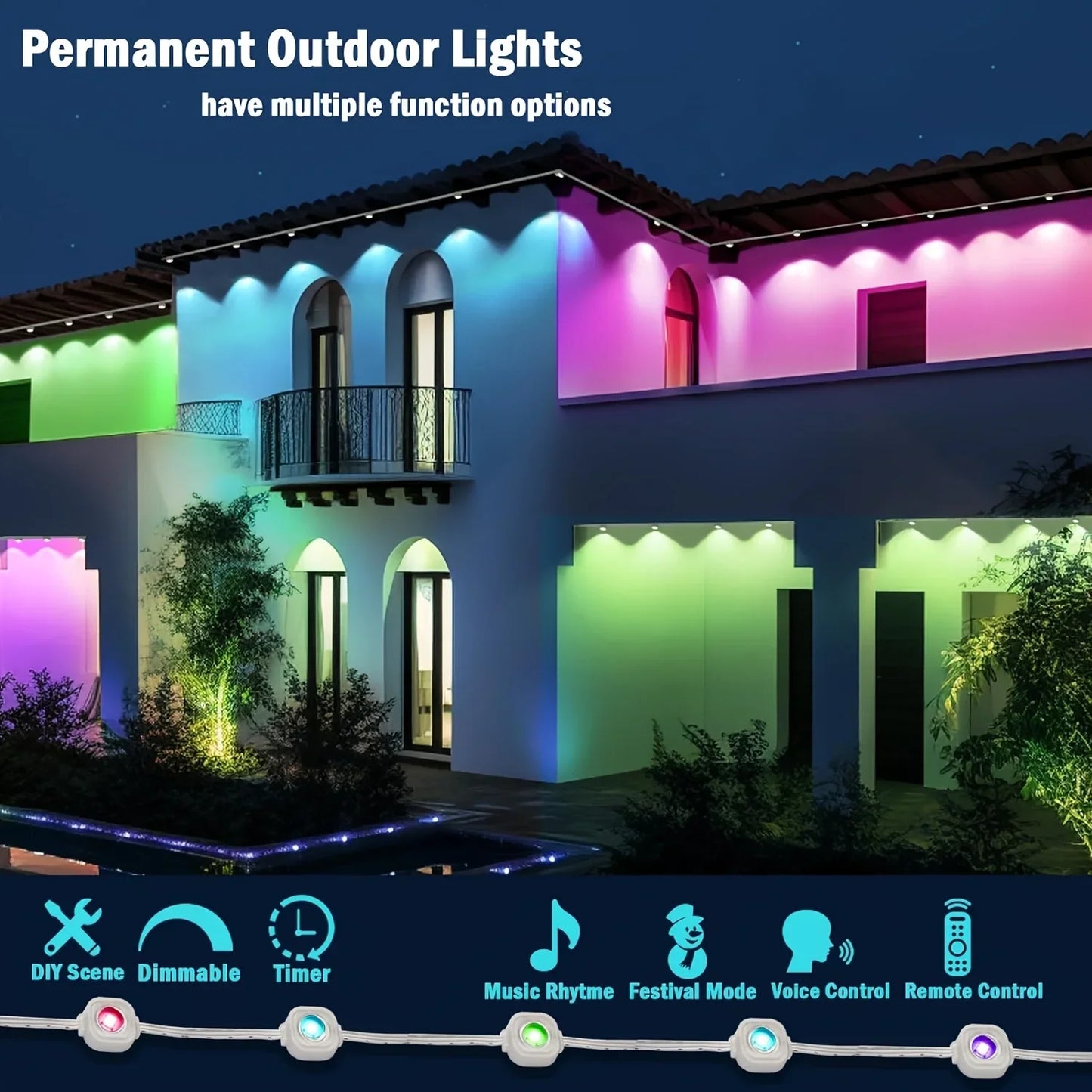 MIMIRGB Outdoor Eaves LED Light String Strip With App Control
