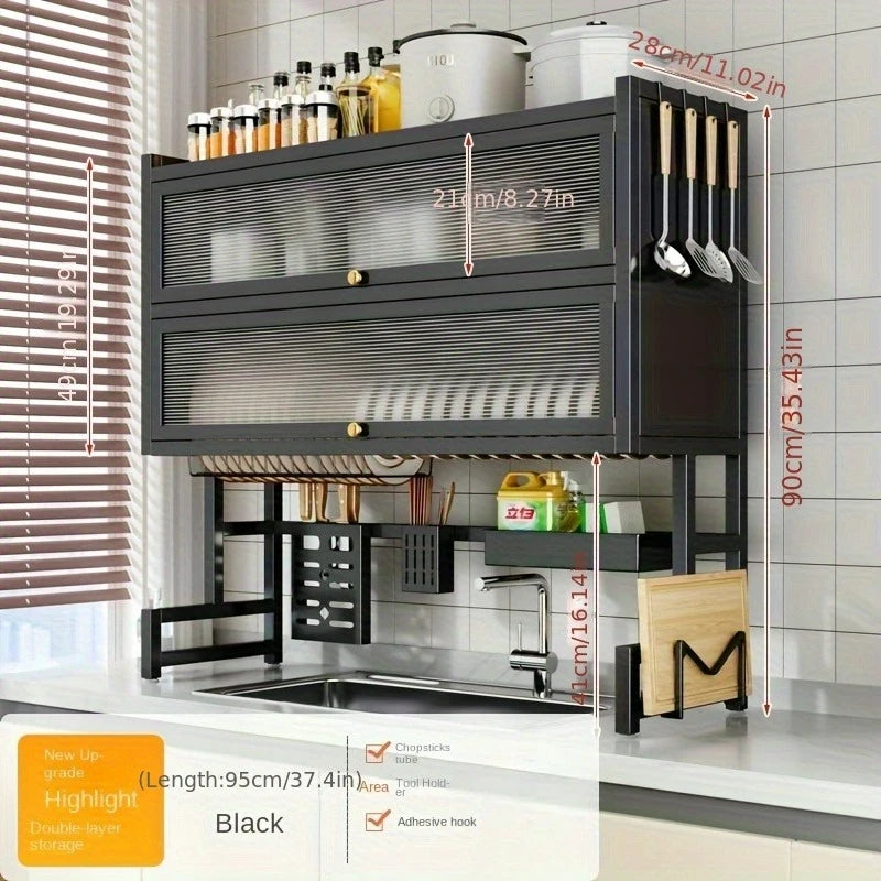 HUILV Dish Rack With Utensil Holder For Sink Carbon Steel
