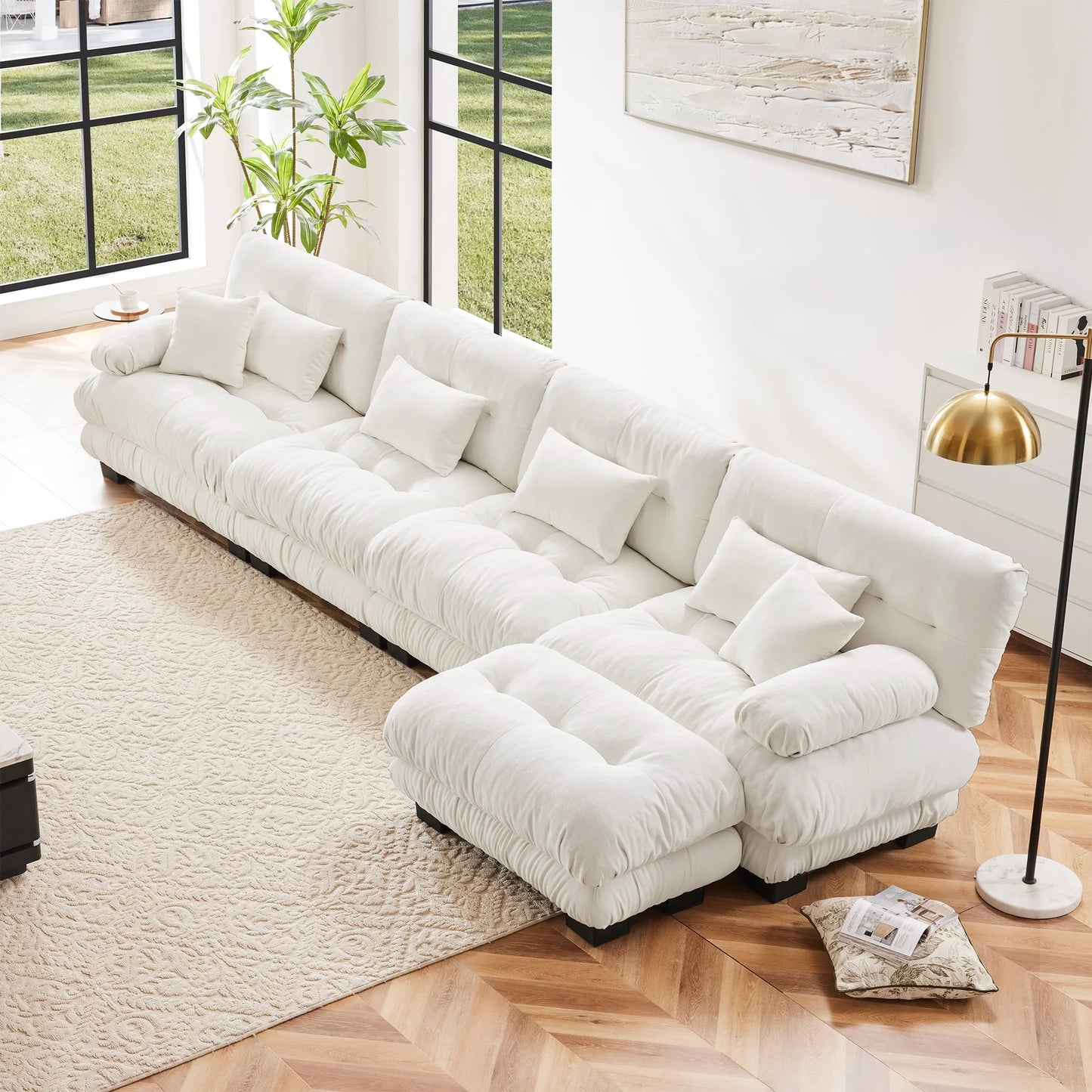 Chenille Modular Sectional Sofa Couch With Ottomans